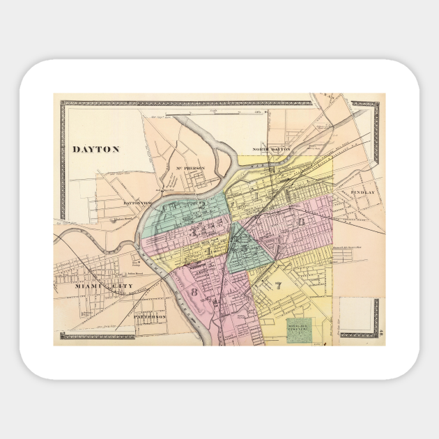 Vintage Map of Dayton Ohio (1872) Dayton Ohio Sticker TeePublic